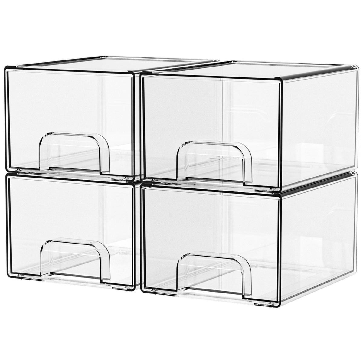 1 2 4 Pack Clear Stackable Storage Drawers, 11.2cm, 4.4in  Tall Acrylic Bathroom Makeup Organizer,Plastic Storage Bins For Vanity, Undersink, Kitchen Cabinets, Pantry, Home Organization